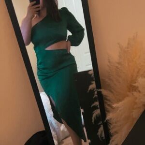 Women’s Asymmetrical Satin Midi Dress with Cutout Split